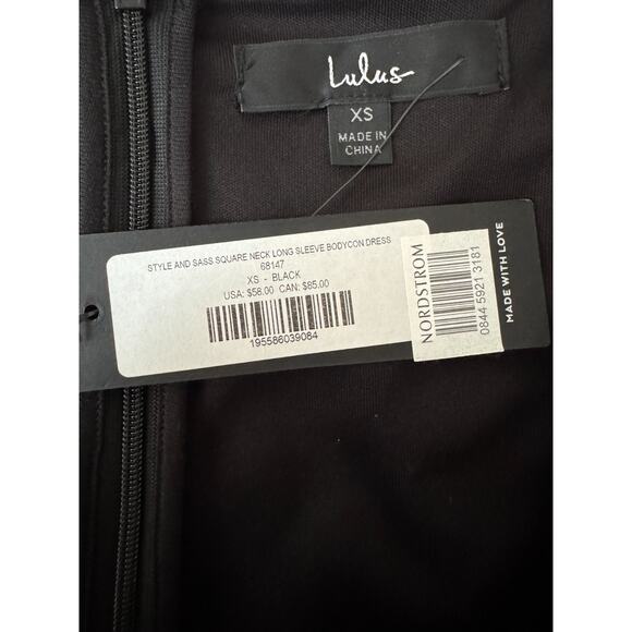 Lulus Women’s XS Black Square Neck Long Sleeve Bodycon Midi Dress Elegant Party - Picture 14 of 15